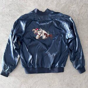 Vintage 1990's Horse Jacket Large Blue Satin Bomber Equestrian English